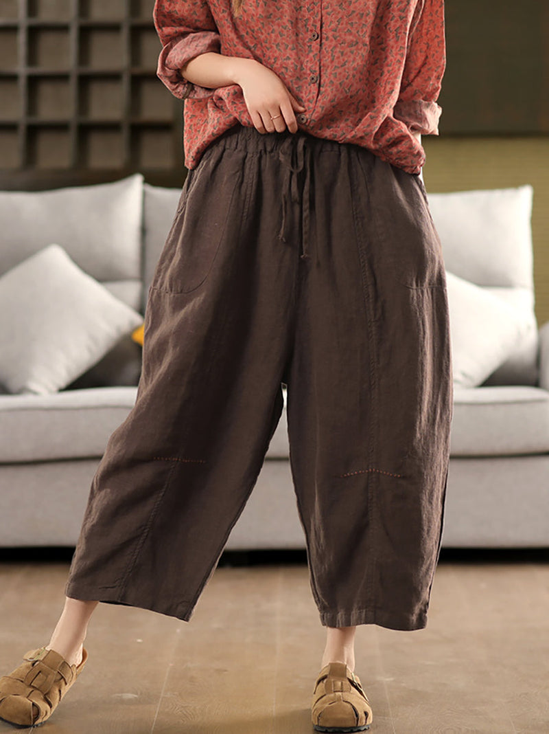Harem Color 100%linen Summer Pants Pure