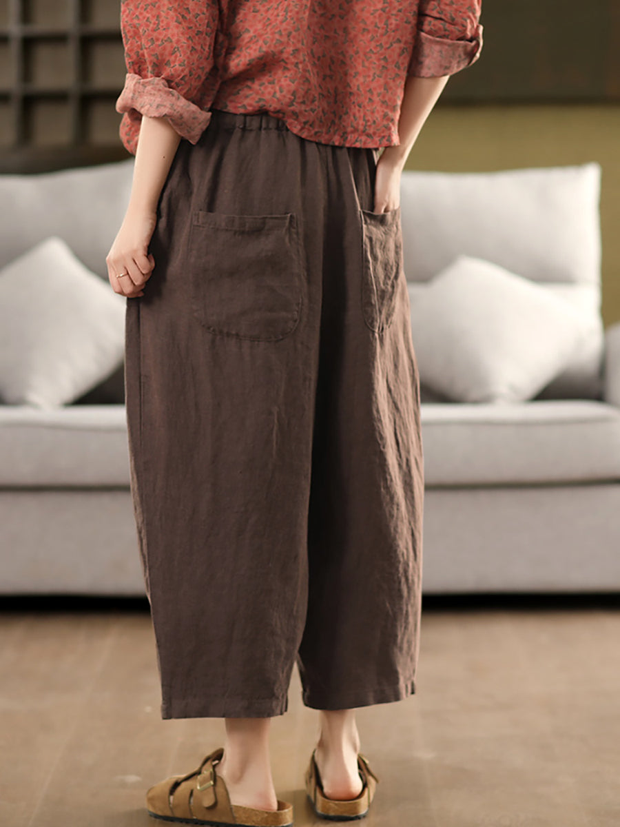 Harem Color 100%linen Summer Pants Pure