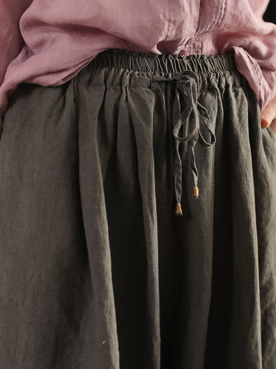 Pants Summer Color 100%linen Pure Wide-leg