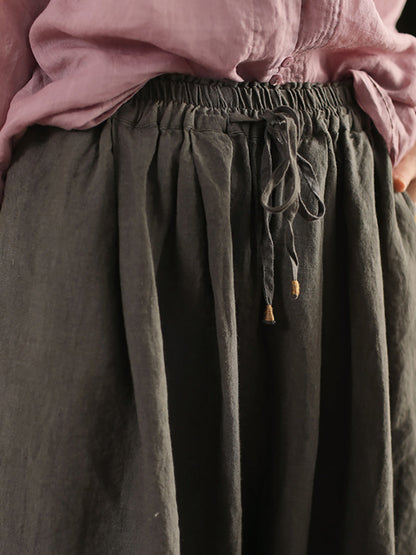 Pants Summer Color 100%linen Pure Wide-leg