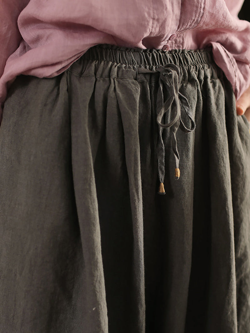 Pants Summer Color 100%linen Pure Wide-leg