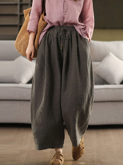 Pants Summer Color 100%linen Pure Wide-leg