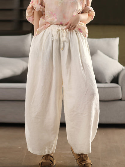 Pants Summer Color 100%linen Pure Wide-leg