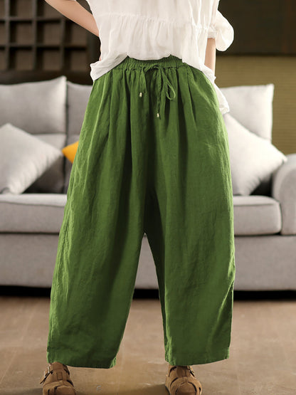 Pants Summer Color 100%linen Pure Wide-leg