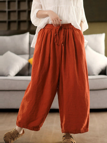 Pants Summer Color 100%linen Pure Wide-leg