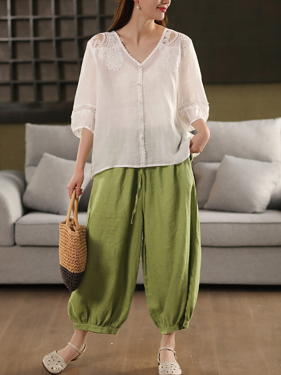 Summer Color 100%linen Pure Harem Pants