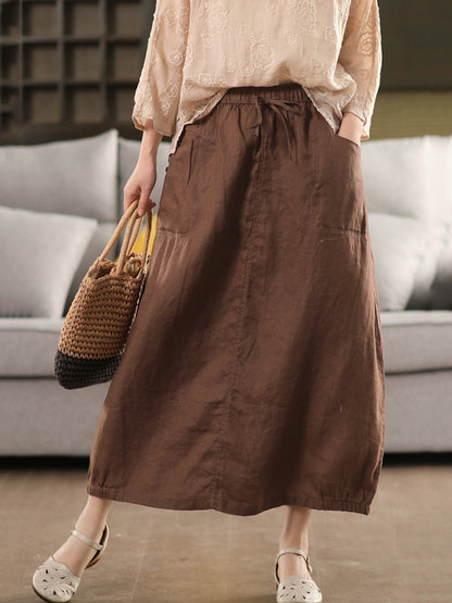 Pure Color 100%linen Skirt Summer