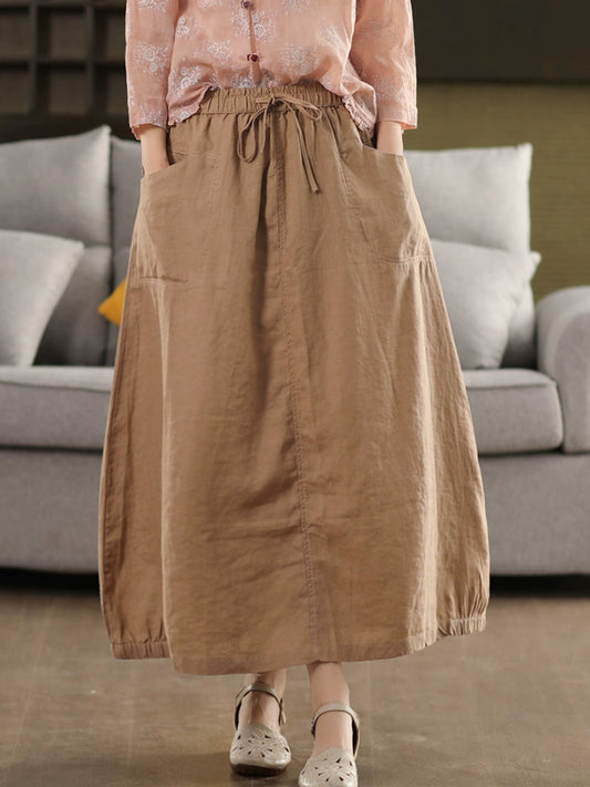 Pure Color 100%linen Skirt Summer