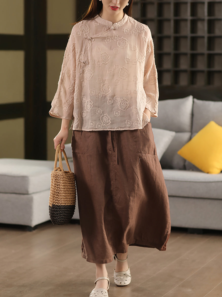 Pure Color 100%linen Skirt Summer
