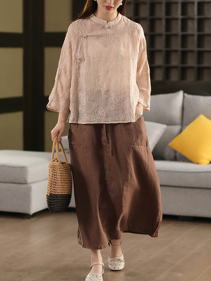 Pure Color 100%linen Skirt Summer