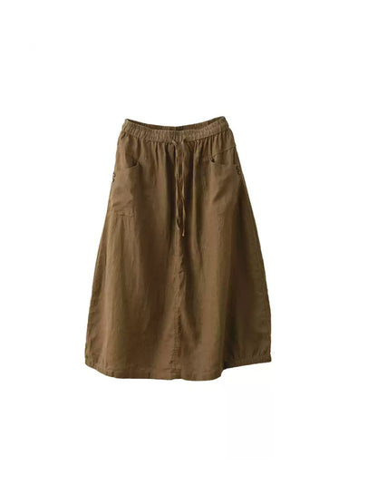 Pure Color 100%linen Skirt Summer