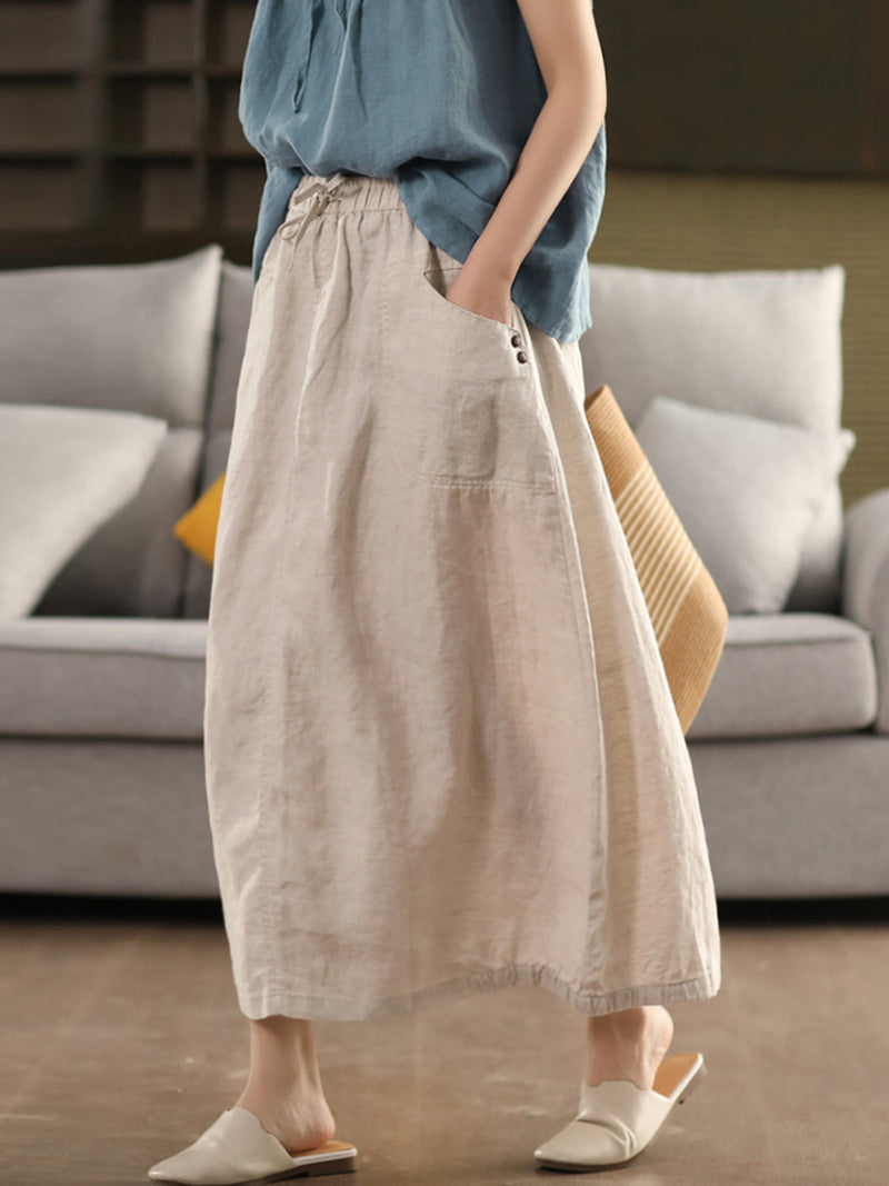 Pure Color 100%linen Skirt Summer