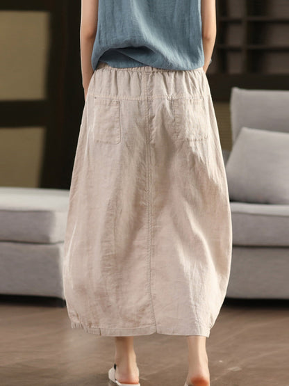 Pure Color 100%linen Skirt Summer