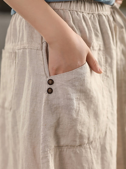 Pure Color 100%linen Skirt Summer