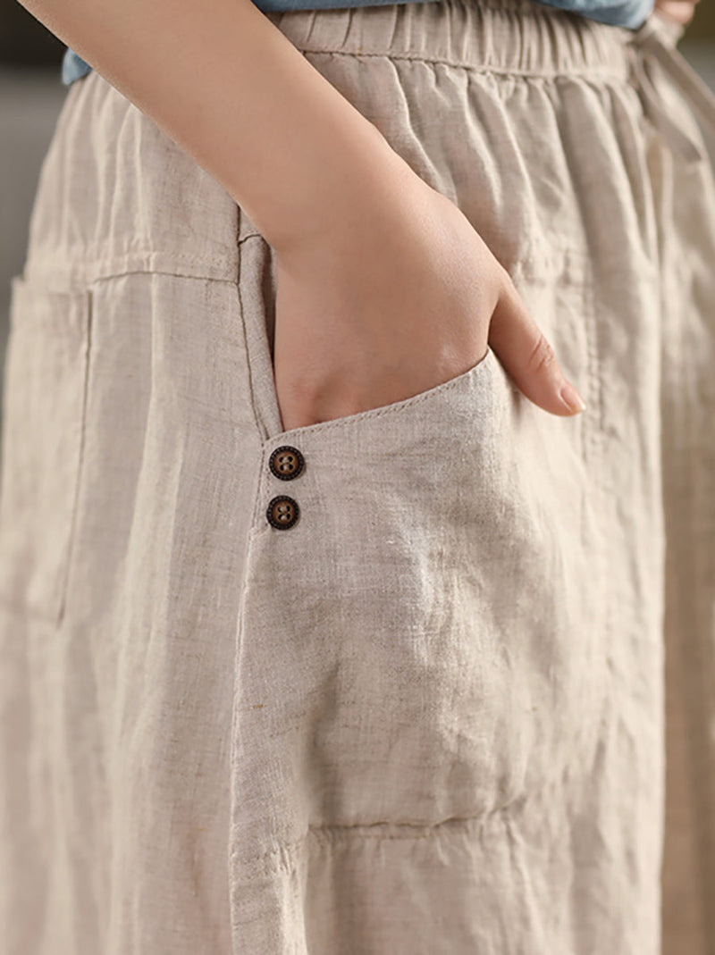 Pure Color 100%linen Skirt Summer