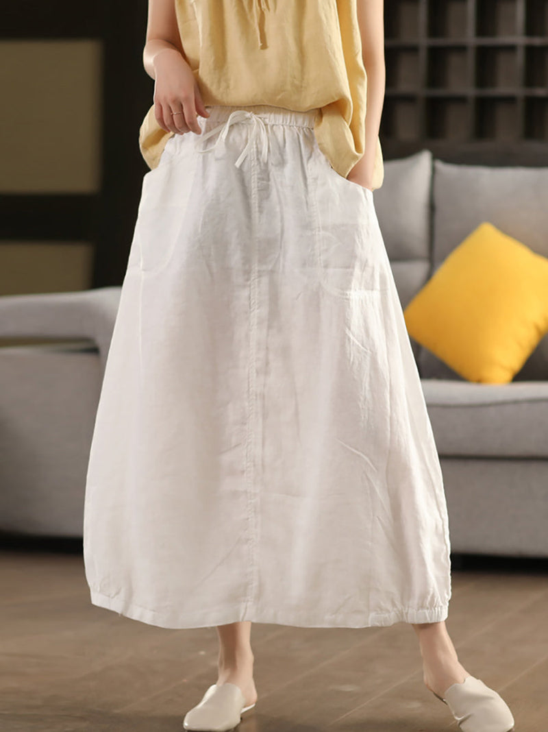 Pure Color 100%linen Skirt Summer