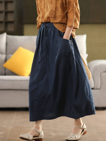 Pure Color 100%linen Skirt Summer