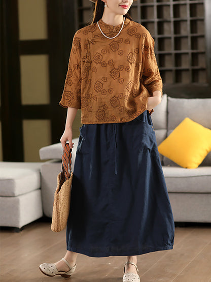 Pure Color 100%linen Skirt Summer