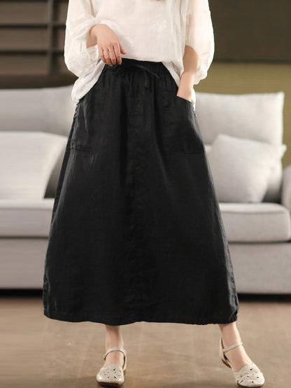 Pure Color 100%linen Skirt Summer