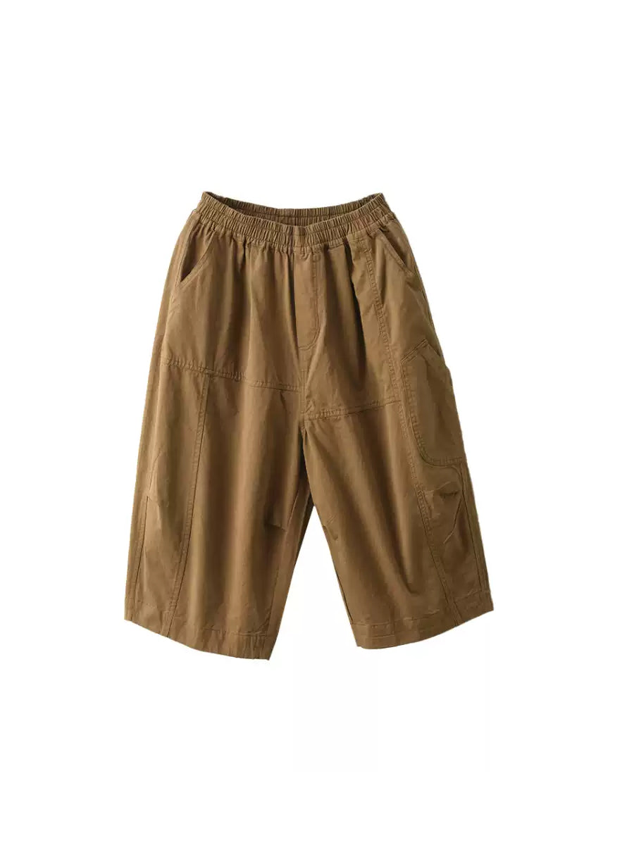 Pure Color 100%cotton Cropped Pants