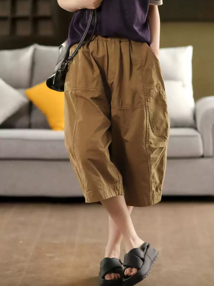 Pure Color 100%cotton Cropped Pants