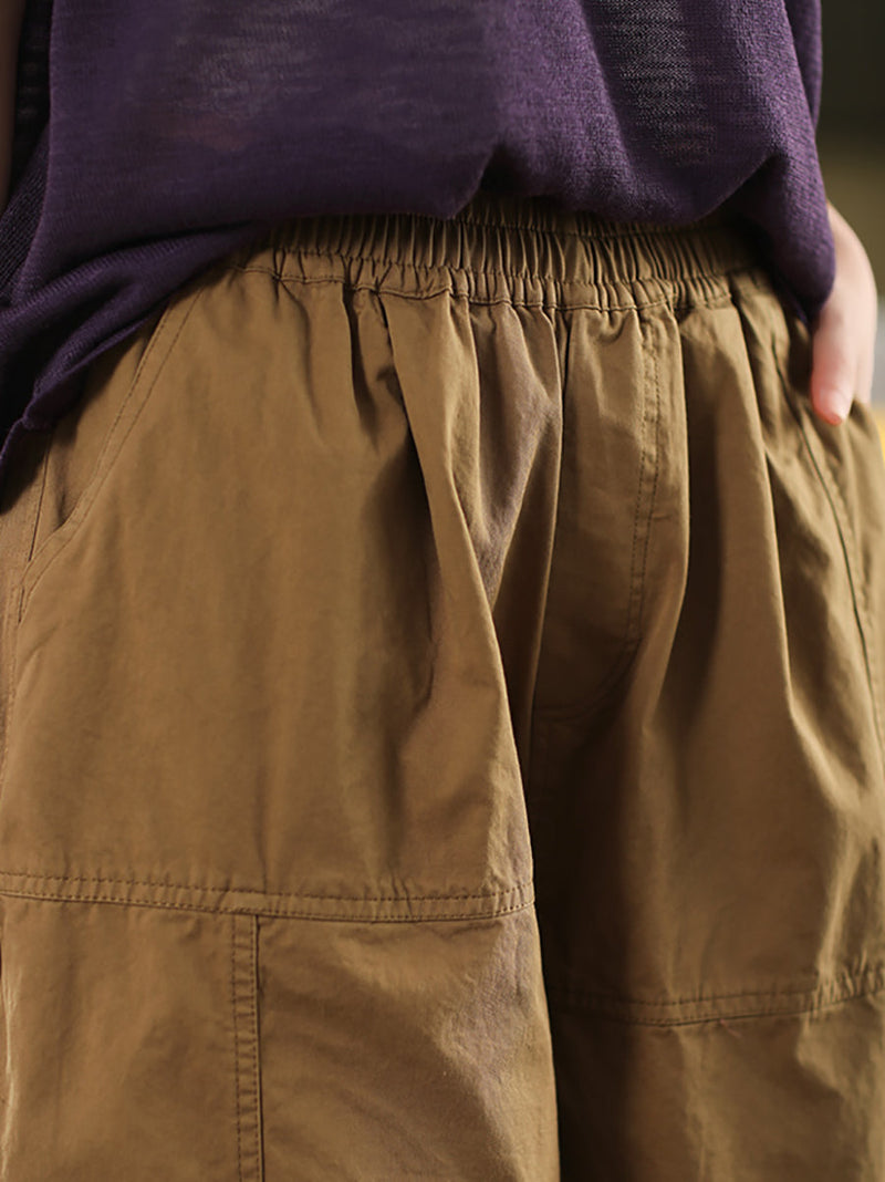 Pure Color 100%cotton Cropped Pants