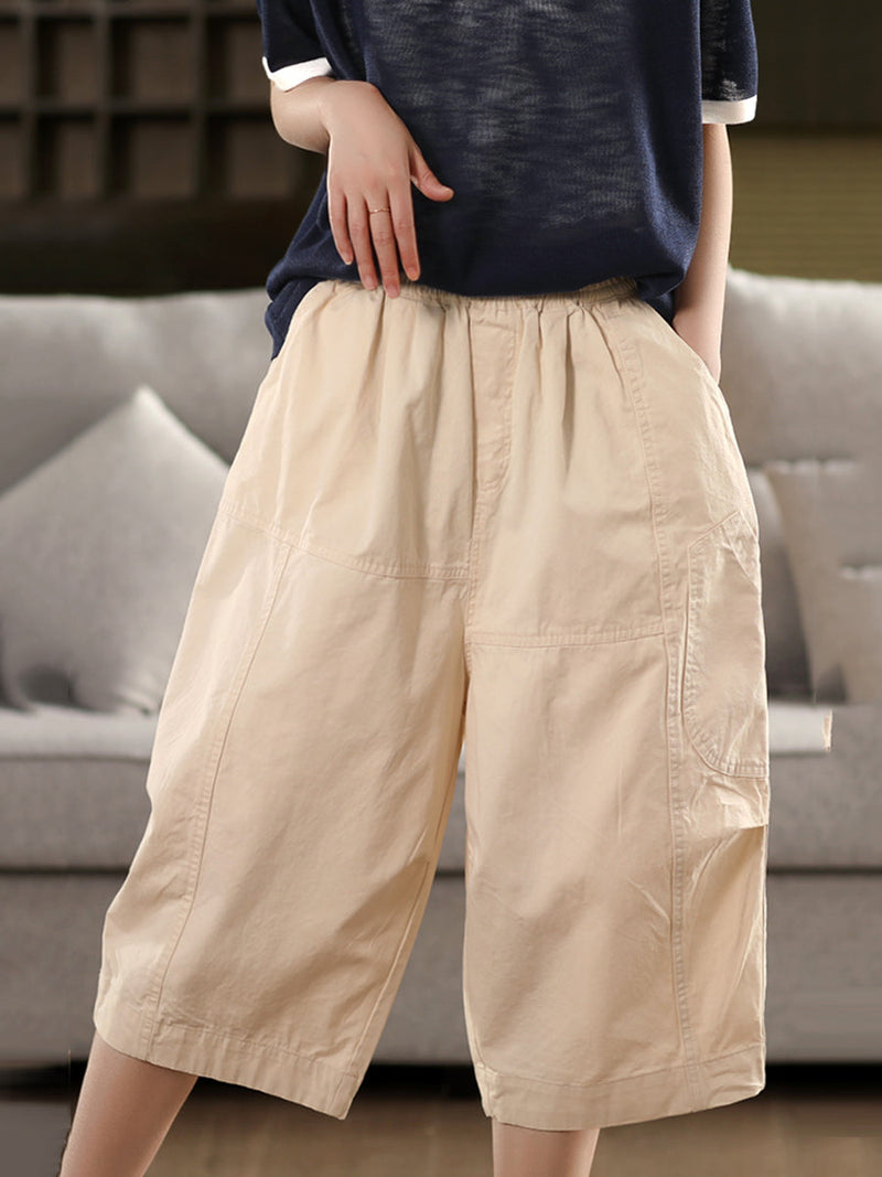 Pure Color 100%cotton Cropped Pants