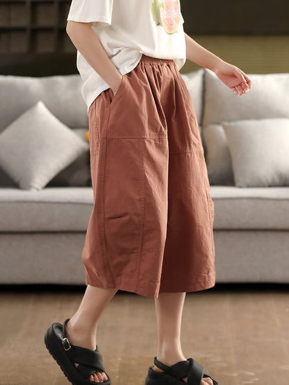 Pure Color 100%cotton Cropped Pants