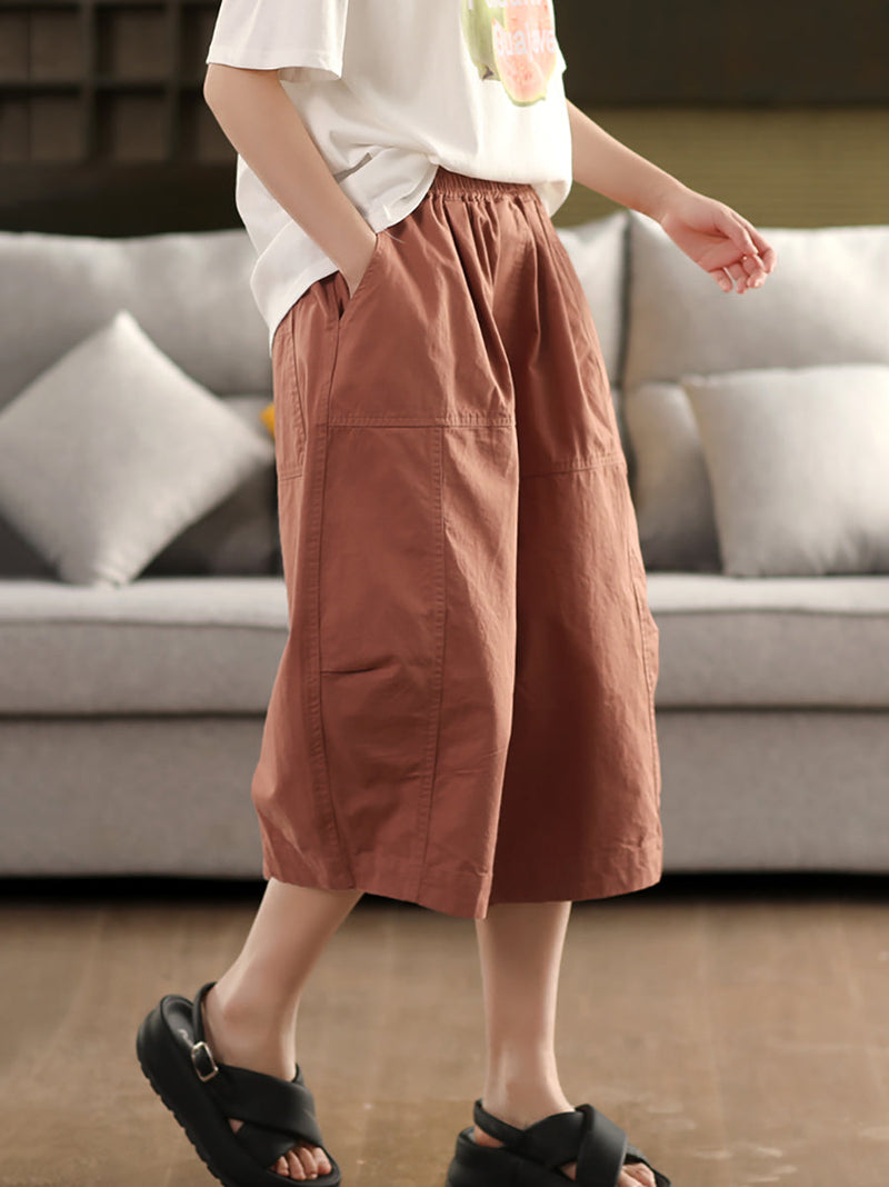 Pure Color 100%cotton Cropped Pants