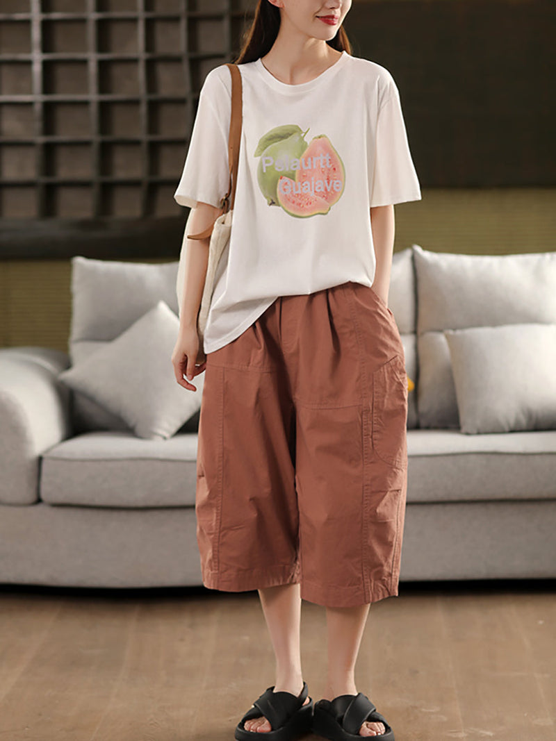 Pure Color 100%cotton Cropped Pants