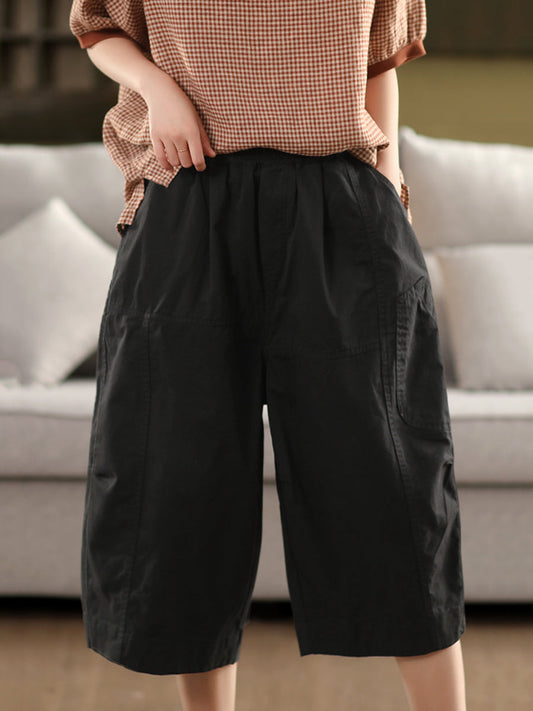 Pure Color 100%cotton Cropped Pants