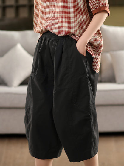 Pure Color 100%cotton Cropped Pants