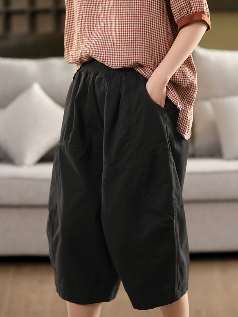 Pure Color 100%cotton Cropped Pants