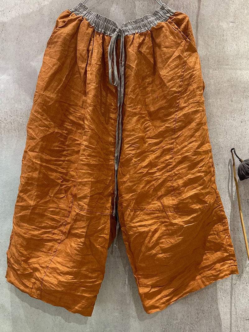 Summer Wide-leg Pants Colorblock Linen
