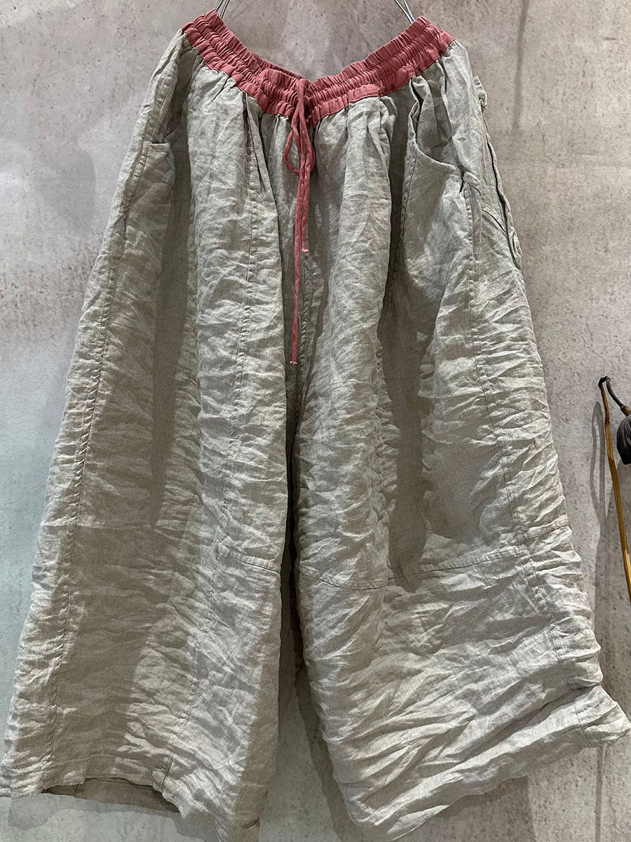 Summer Wide-leg Pants Colorblock Linen