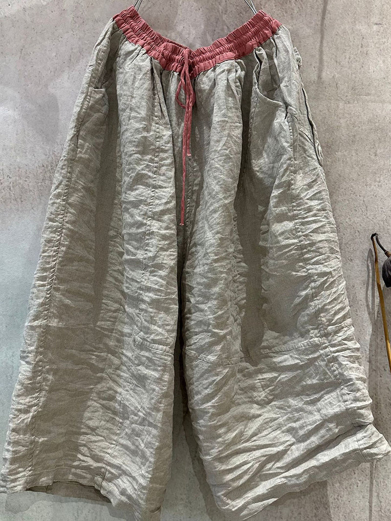 Summer Wide-leg Pants Colorblock Linen