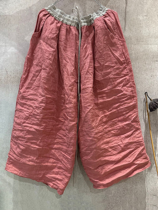 Summer Wide-leg Pants Colorblock Linen