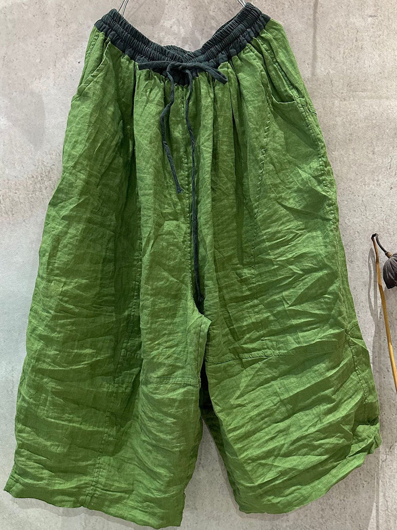 Summer Wide-leg Pants Colorblock Linen