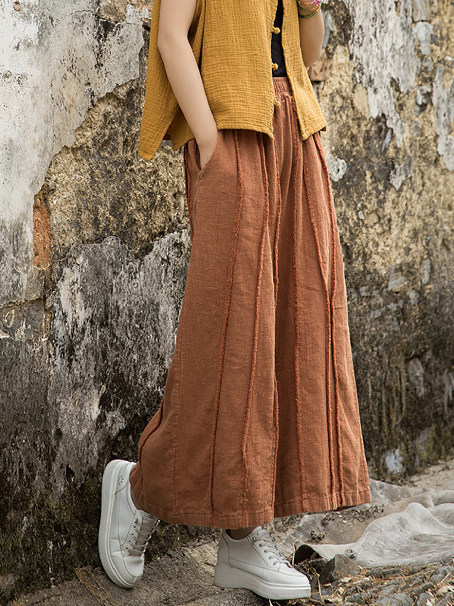 Wide-leg Ramie Summer Pants Raw-edge Worn