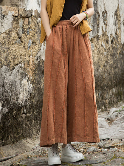 Wide-leg Ramie Summer Pants Raw-edge Worn
