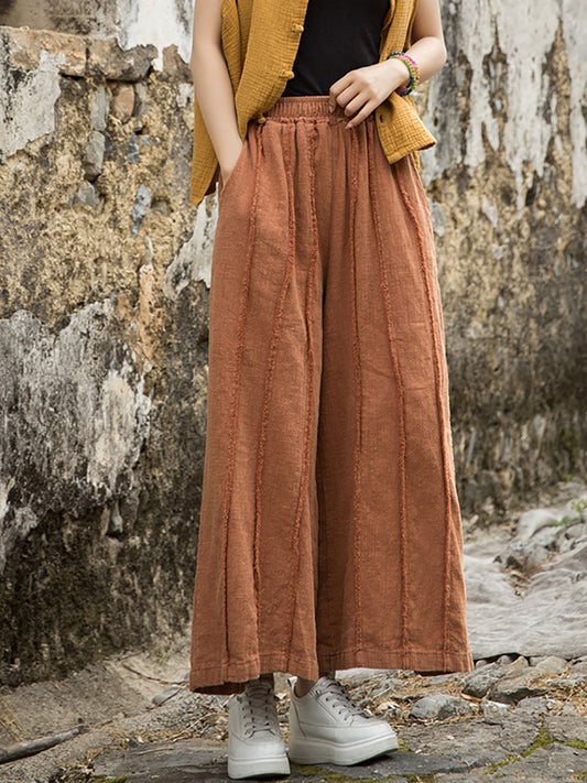 Wide-leg Ramie Summer Pants Raw-edge Worn