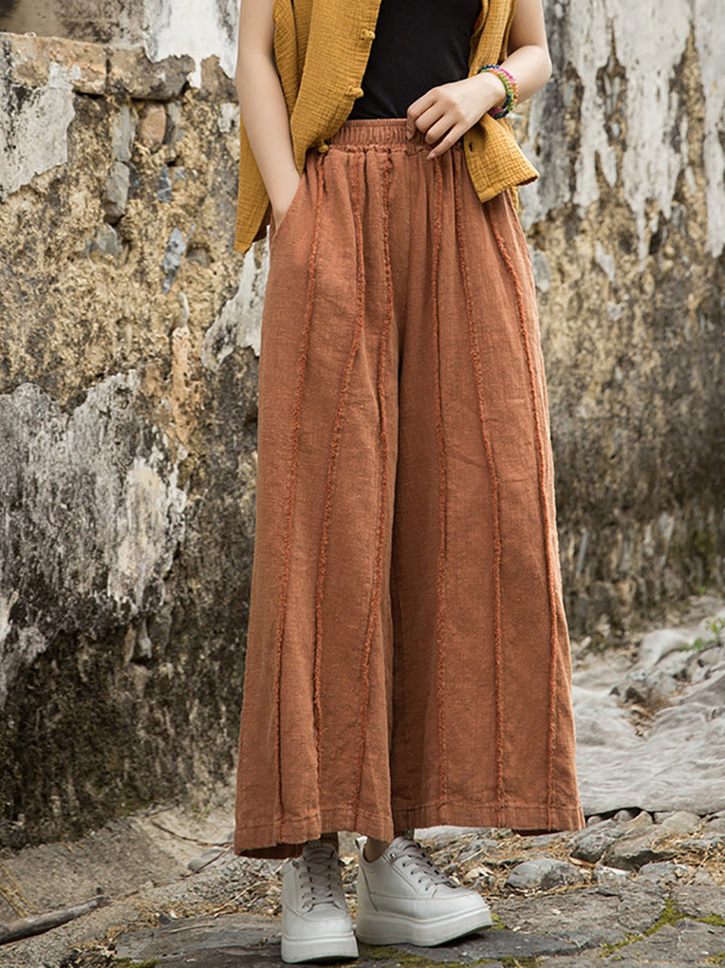 Wide-leg Ramie Summer Pants Raw-edge Worn