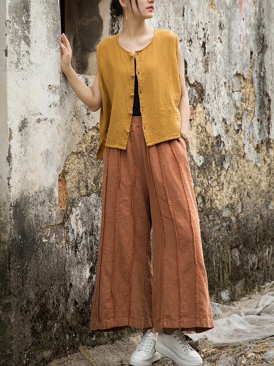 Wide-leg Ramie Summer Pants Raw-edge Worn