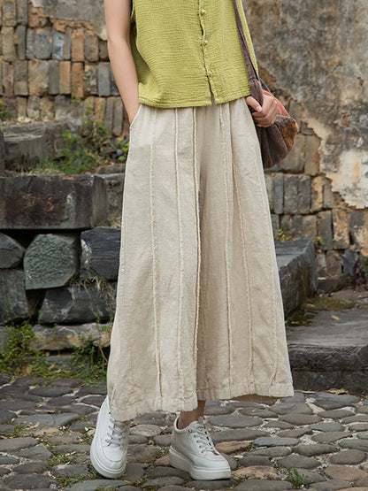 Wide-leg Ramie Summer Pants Raw-edge Worn