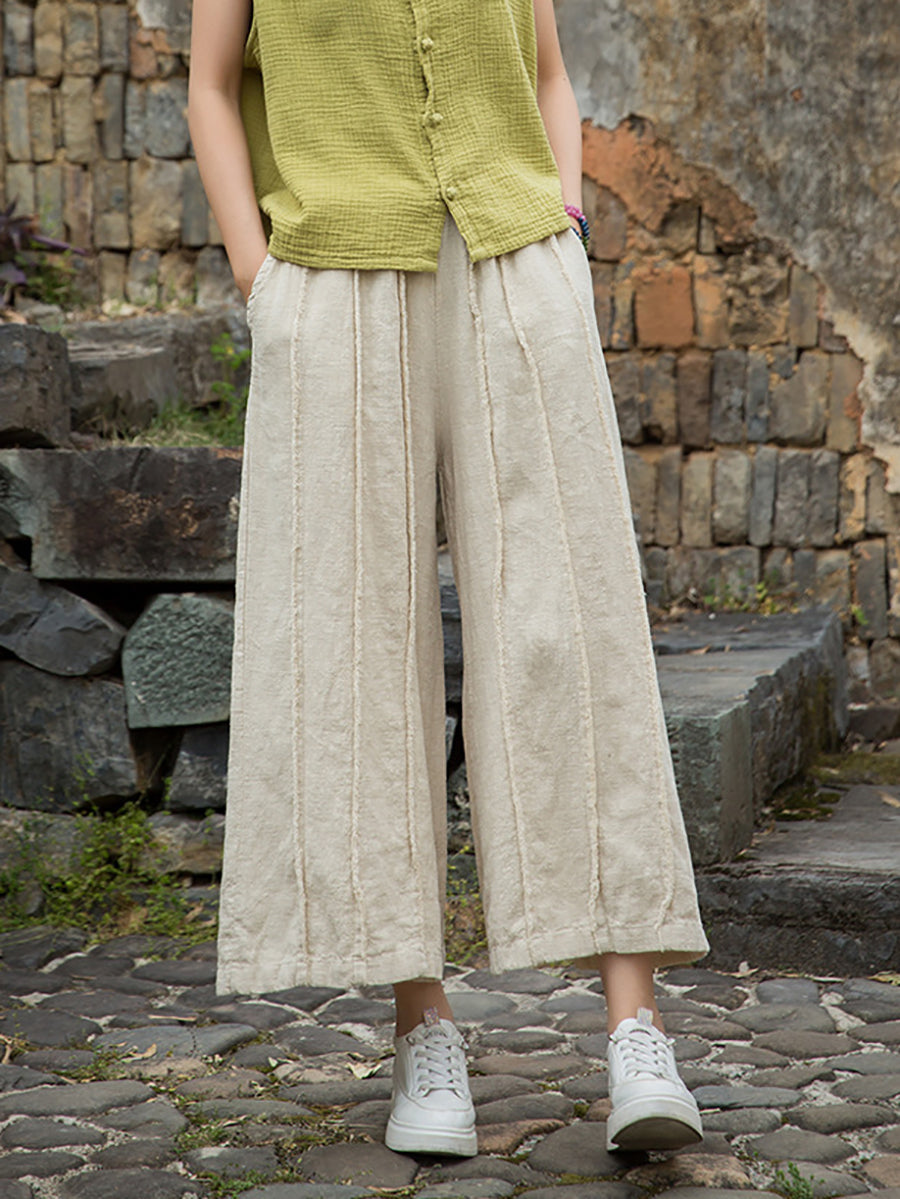Wide-leg Ramie Summer Pants Raw-edge Worn