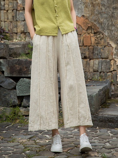 Wide-leg Ramie Summer Pants Raw-edge Worn