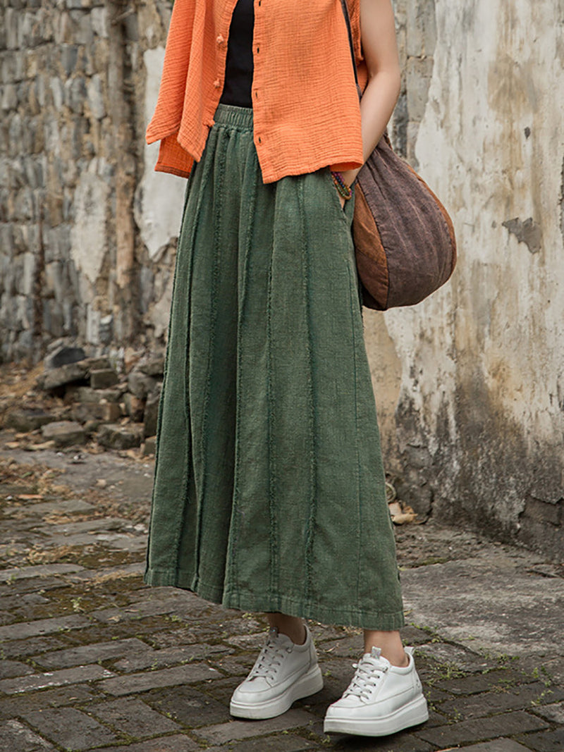 Wide-leg Ramie Summer Pants Raw-edge Worn