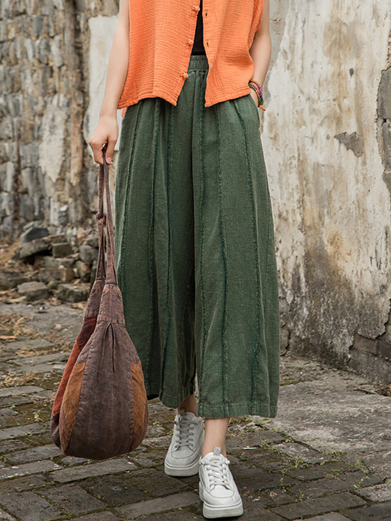 Wide-leg Ramie Summer Pants Raw-edge Worn