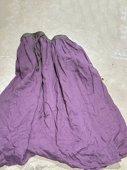 Summer Vinage Colorblock Ramie Loose Skirt
