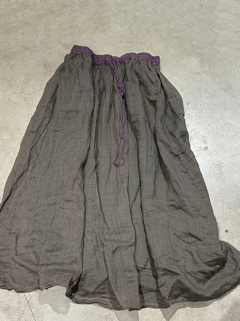 Summer Vinage Colorblock Ramie Loose Skirt